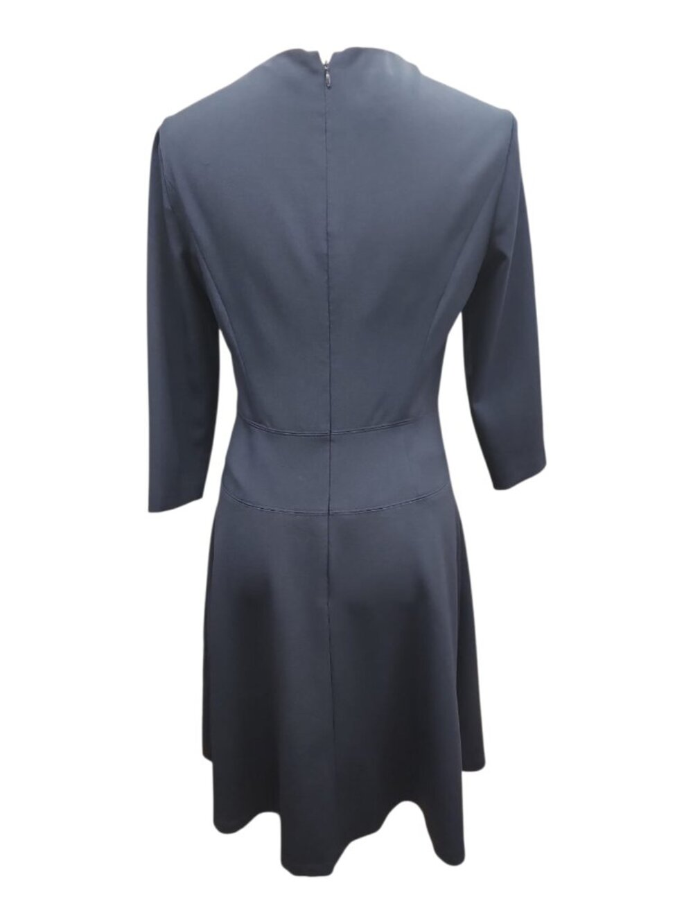 Quiet Luxury Anne Klein Navy Fit Flare Square Neck Dress 3/4 Sleeve Size 2 - Picture 3 of 16